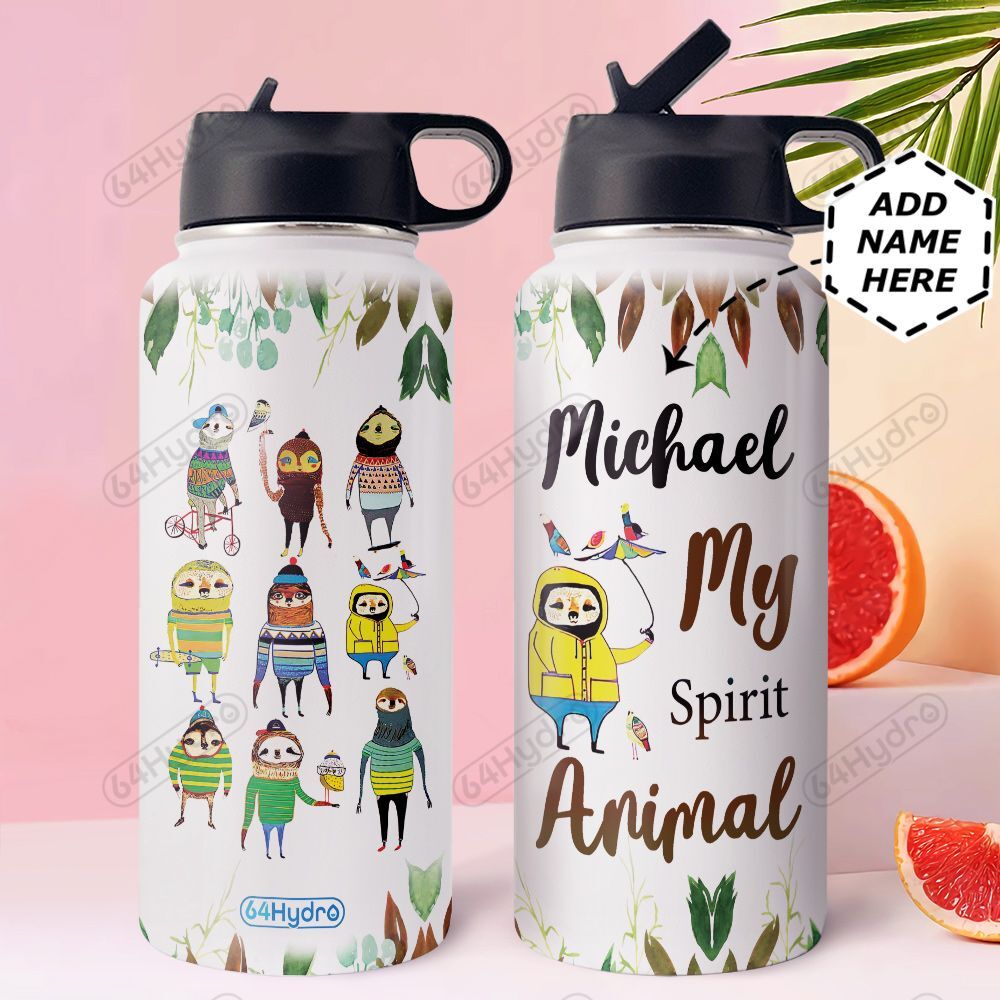 Sloth Spirit Animal Personalized Dns0311005 Stainless Steel Bottle With Straw Lid