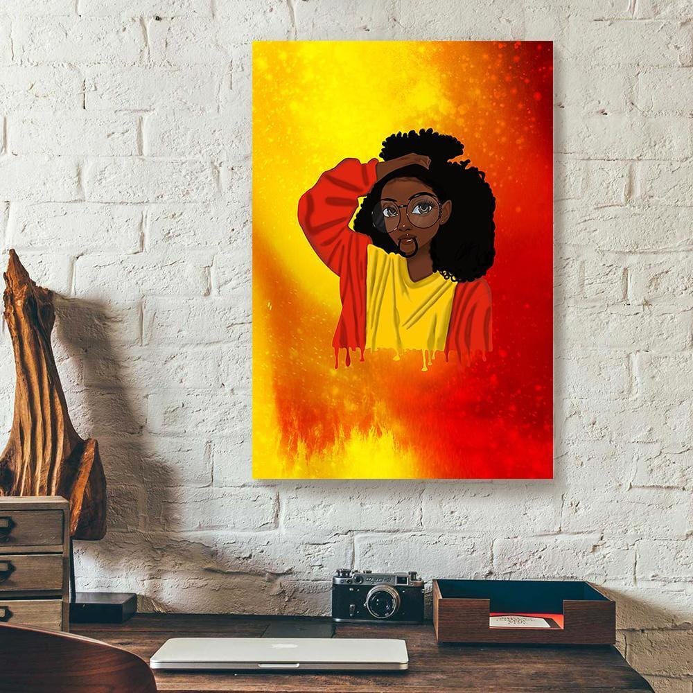 Canvas Prints Afro Black Girl Curly Hair Vertical Canvas Wall Art Glamorous Wall Art Home Decor