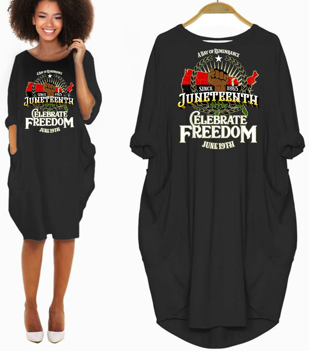 Afrocentric Dresses Juneteenth Celebrates Freedom Since June 19Th 1865 Black American Girl Long Sleeve Pocket Dress African Clothing Styles