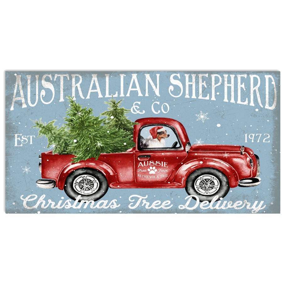 Aussie Puppy On Christmas Red Truck Horizontal Poster