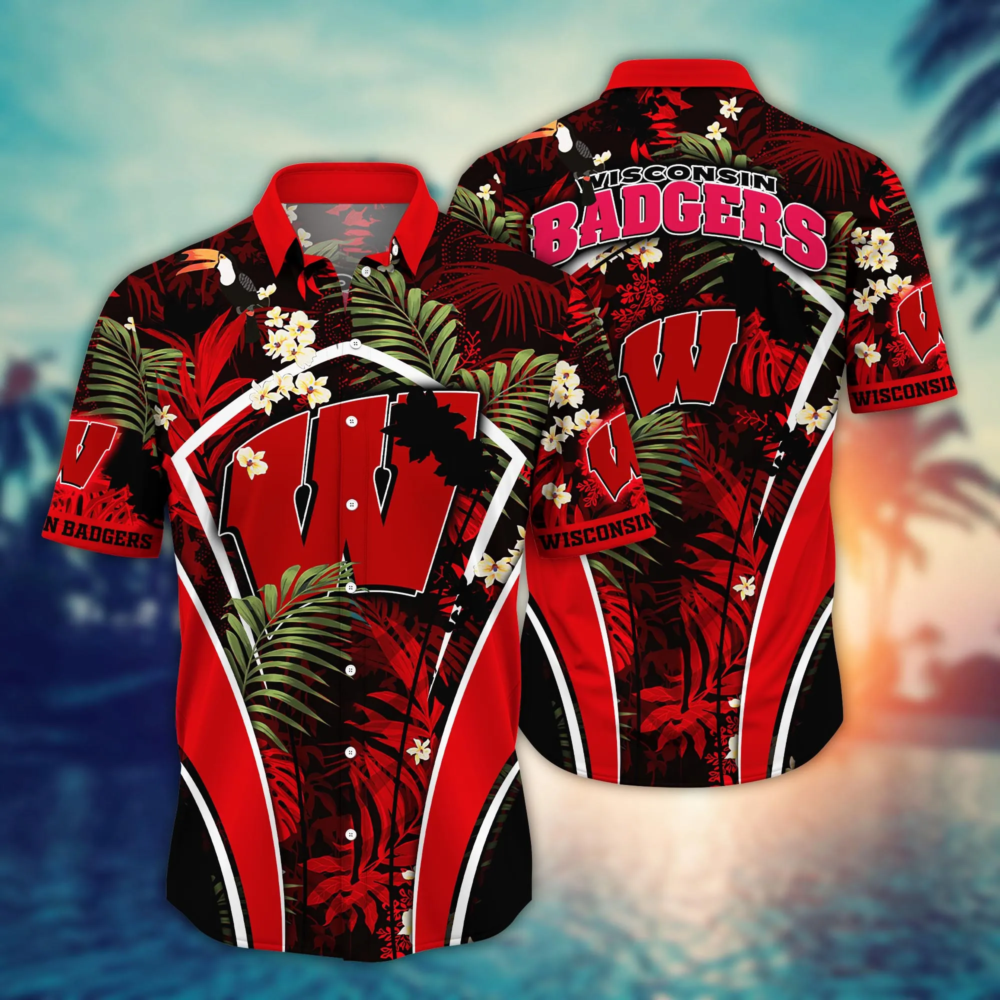 Wisconsin Badgers NCCA Hawaiian Shirt Tropical Aloha Shirt