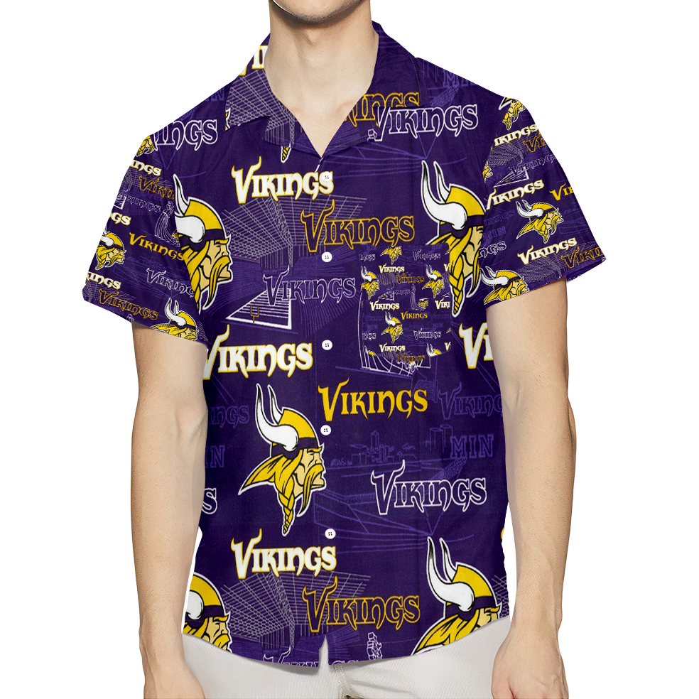 Minnesota Vikings Emblem V13 3D All Over Print Summer Beach Hawaiian Shirt With Pocket