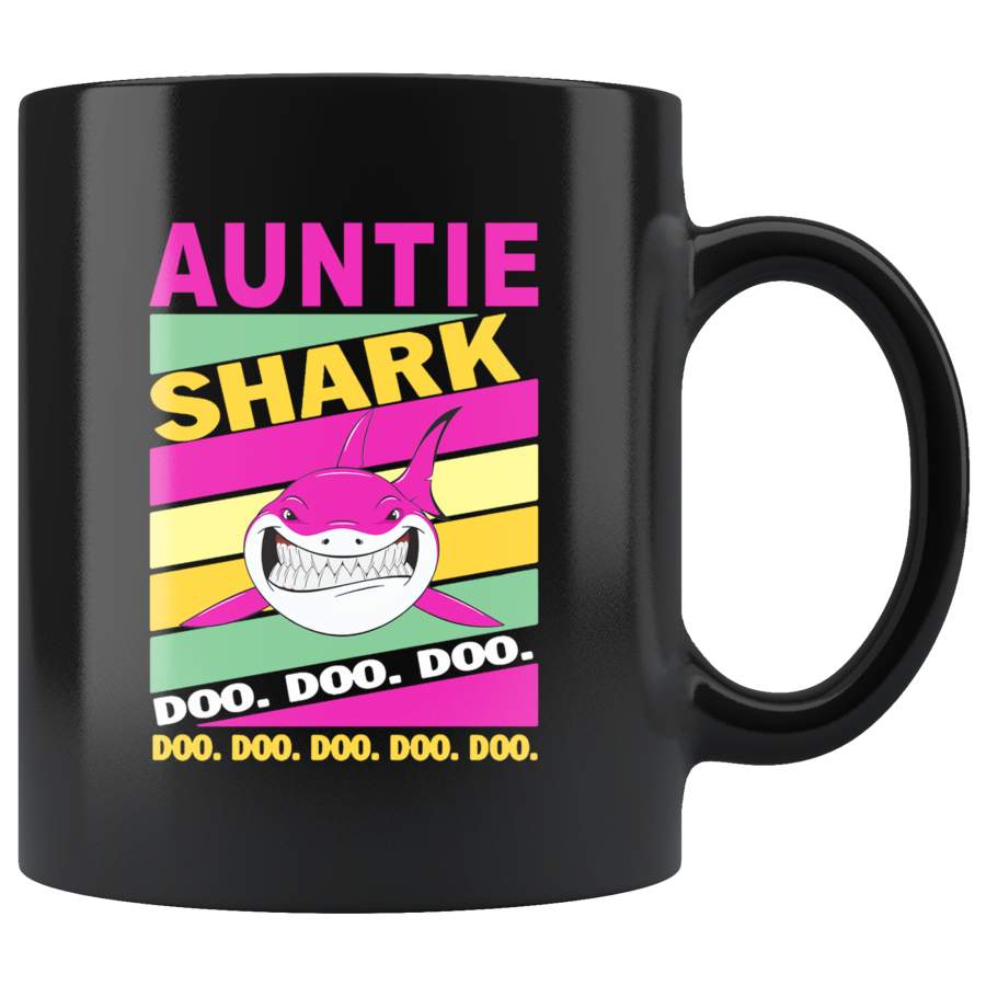 Vintage auntie shark doo doo doo black gift coffee mugs for aunt