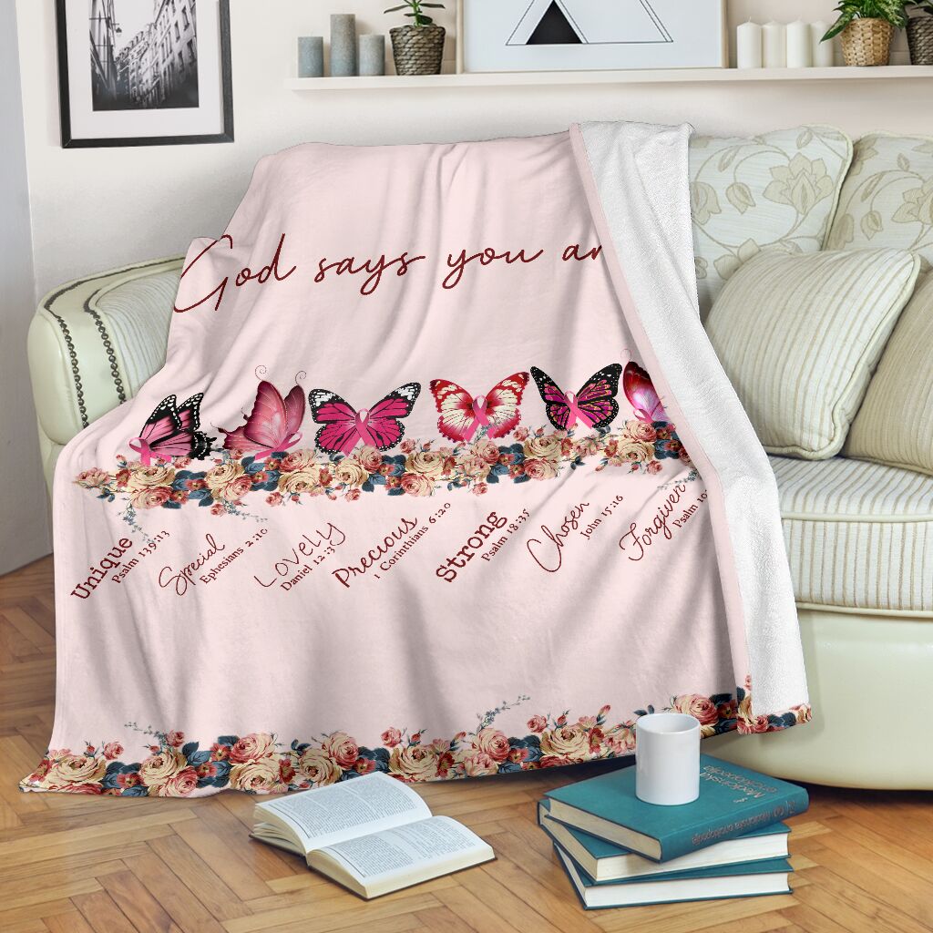 Breast Cancer Butterfly God Says You Are Blanket Gift For Friend Family Home Decor Bedding Couch Sofa Soft And Comfy Cozy