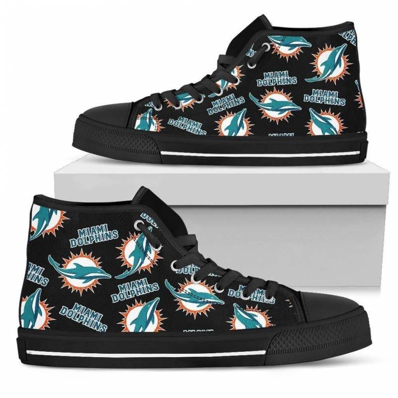 Script Logo Pattern Miami Dolphins High Top Shoes #616