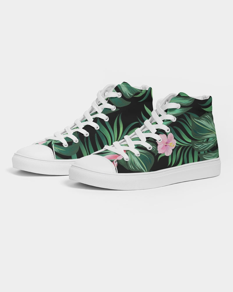 Summer Palm Leaves And Flowers Men’S High Top Canvas Shoe