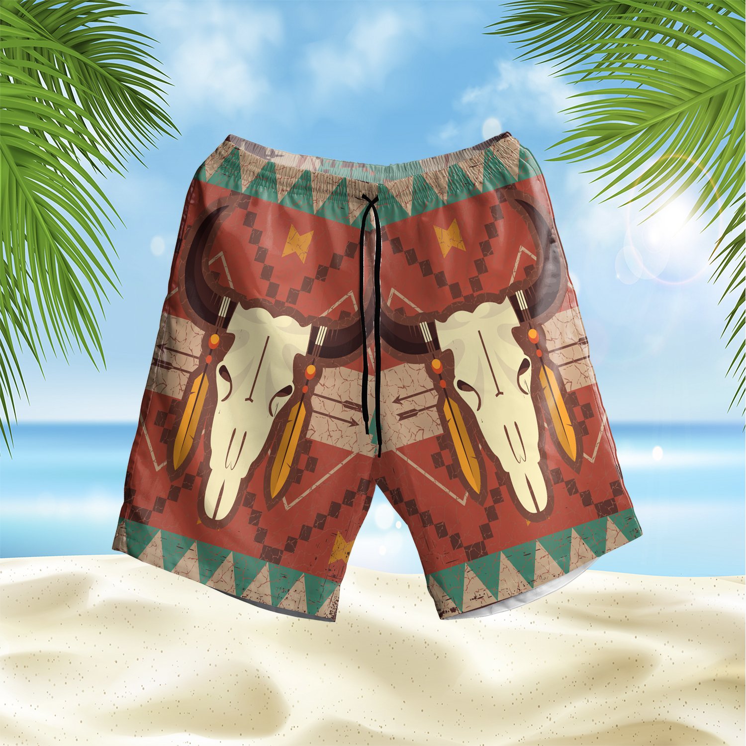 Native American Bison Skull Hawaii Shorts Ha107007