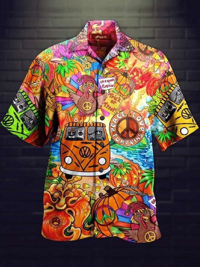 Hippie Hawaii Ii Graphic Print Short Sleeve Hawaii Casual Shirt Ha3185