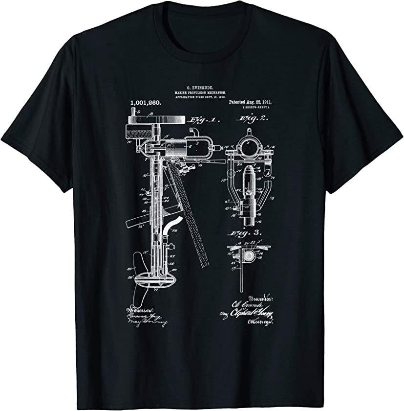 Vintage Patent Print 1911 Outboard Boat Motor Cool Blueprint T-Shirt