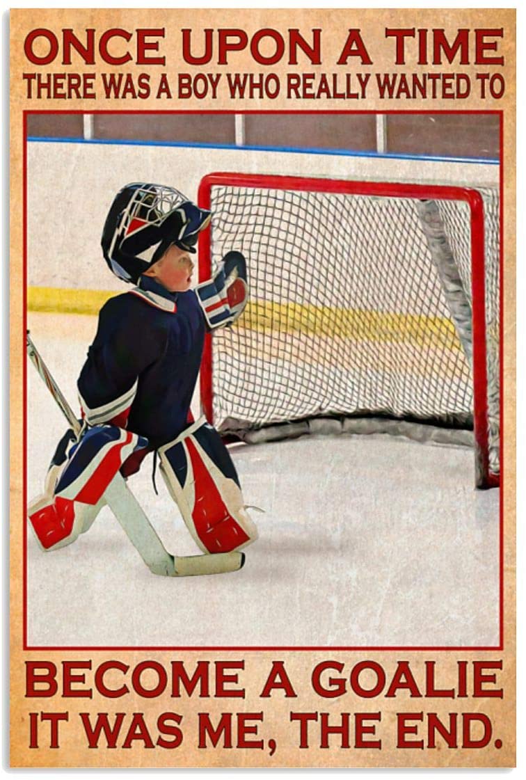 Vintage Boy Hockey – There Was A Boy – Really Wanted To Become A Goalie Poster Art Print      Home Decor Gift For Men Women Family Friend On Birthday Xmas