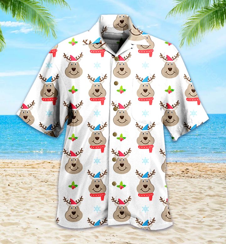 Head Reindeer Cartoon Christmas White Hawaii Shirt Ha32955