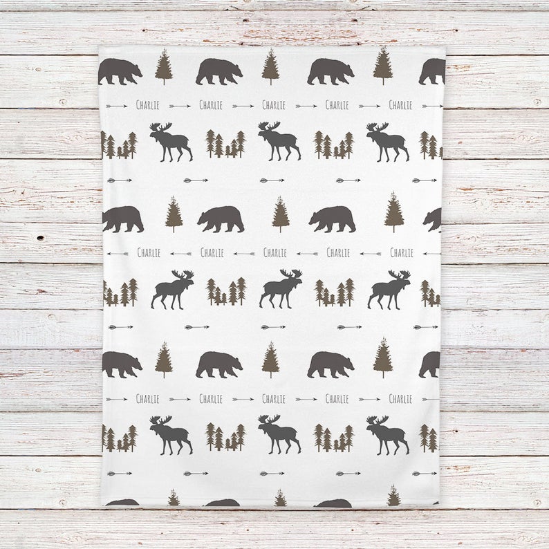 Woodland Baby Blanket, Personalized Baby Blanket Gift, Toddler Blanket, Baby Shower Gift