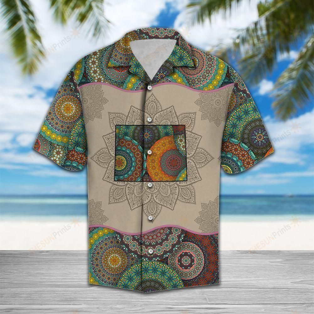 Wyoming Mandala Aloha Hawaiian Shirt Colorful Short Sleeve Summer Beach Casual Shirt For Men And Women