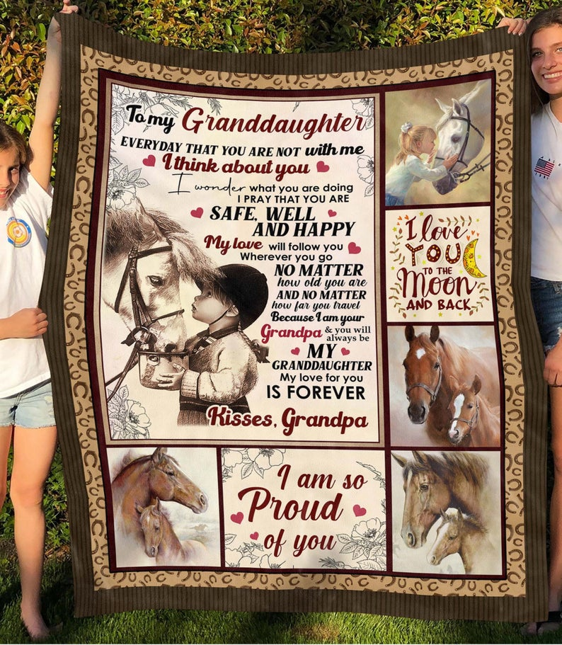 To My Granddaughter Gift From Grandma Horse Fleece Blanket