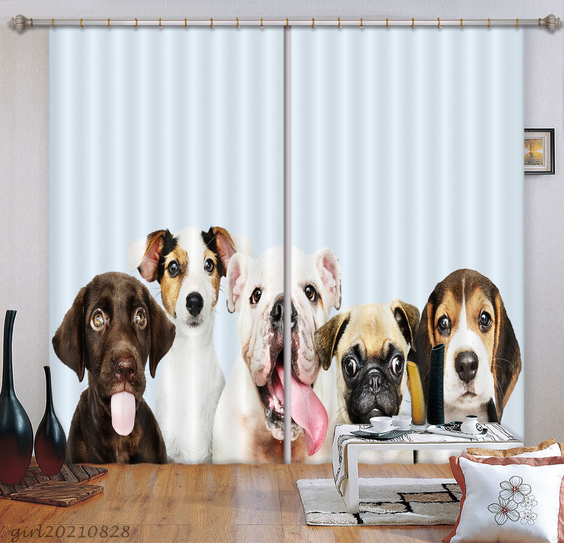 3D Animal Dog Cute Curtains And Drapes Lqh 85