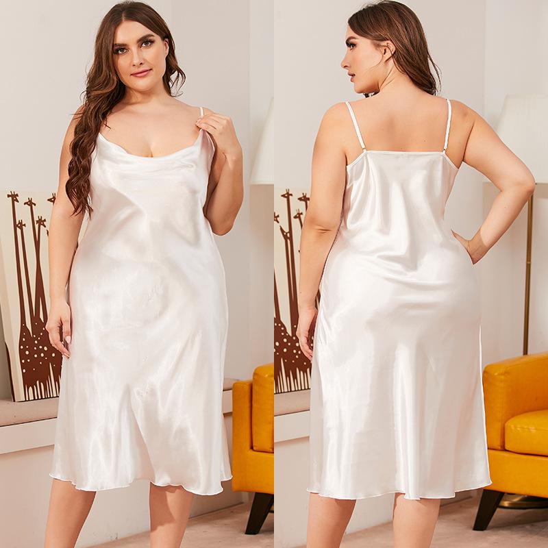 SONDR Satin Lady Nightgown Sleepdress Plus Size Sexy Nightdress Sleepwear Casual Loose Spaghetti Strap Home Clothes Nightwear alx