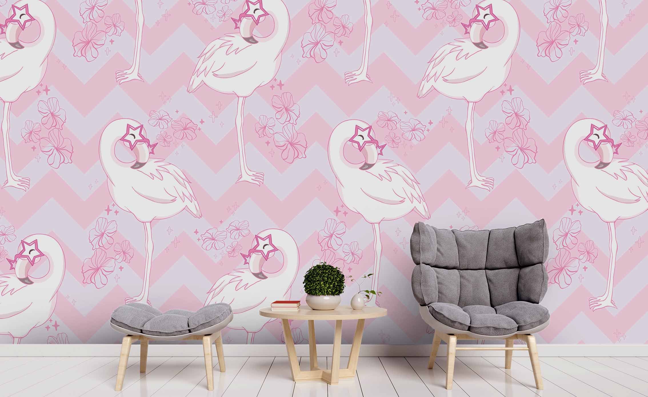 3D Romantic Pink Flower Animal Flamingo Wall Mural Wallpaper Zy D52