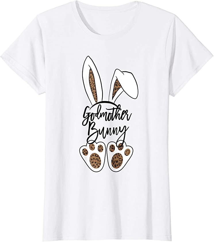 Womens Easter Rabbit Ear and Feet Cute Godmother Bunny Leopard T-Shirt