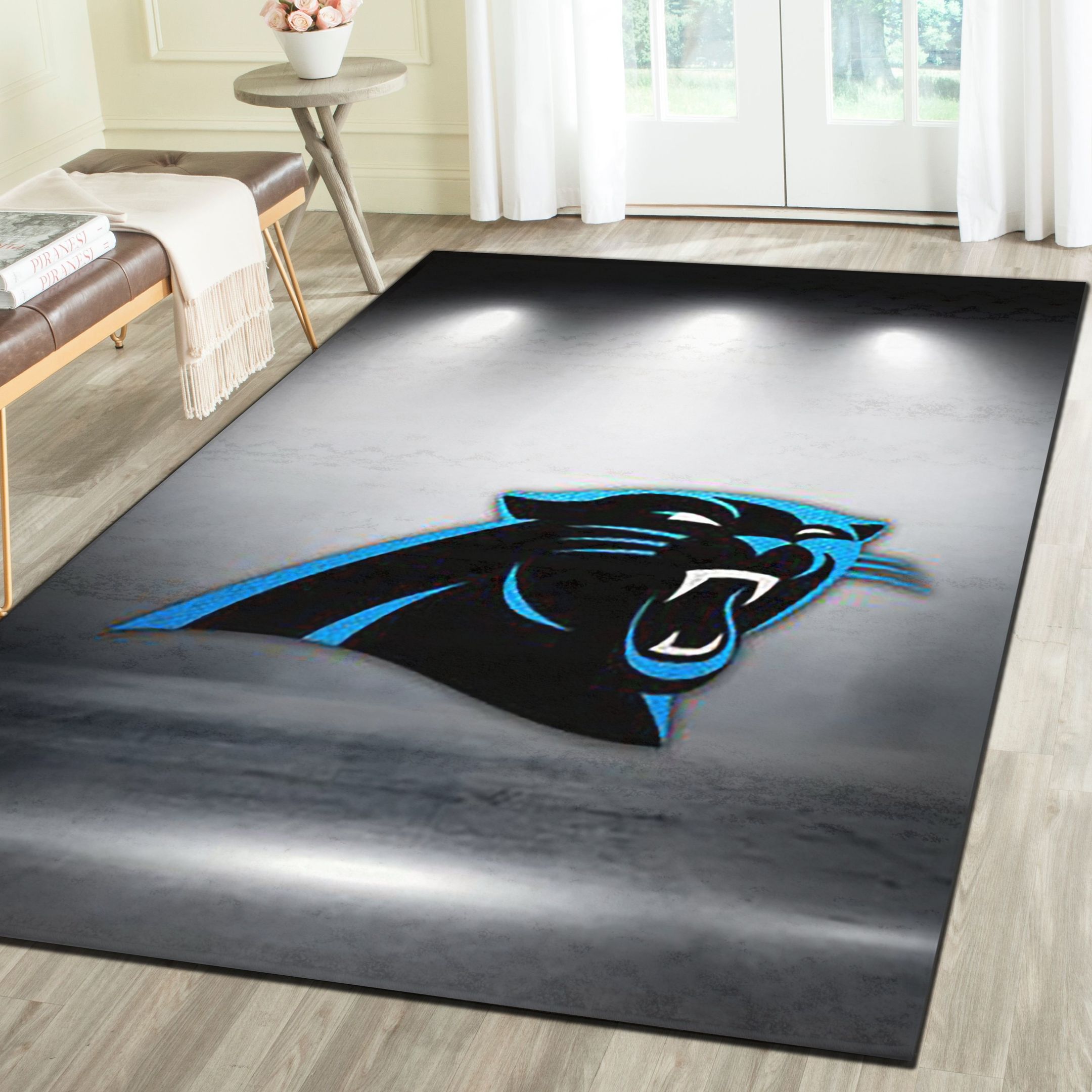 Carolina Panthers Logo Area Rug, Football Team Living Room Bedroom Carpet, Man Cave Floor Mat