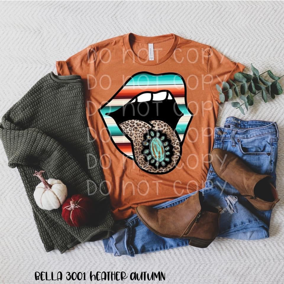 Serape Lips Leopard Tongue Turquoise Stone Rolling Stones // H Autumn Graphic Tee