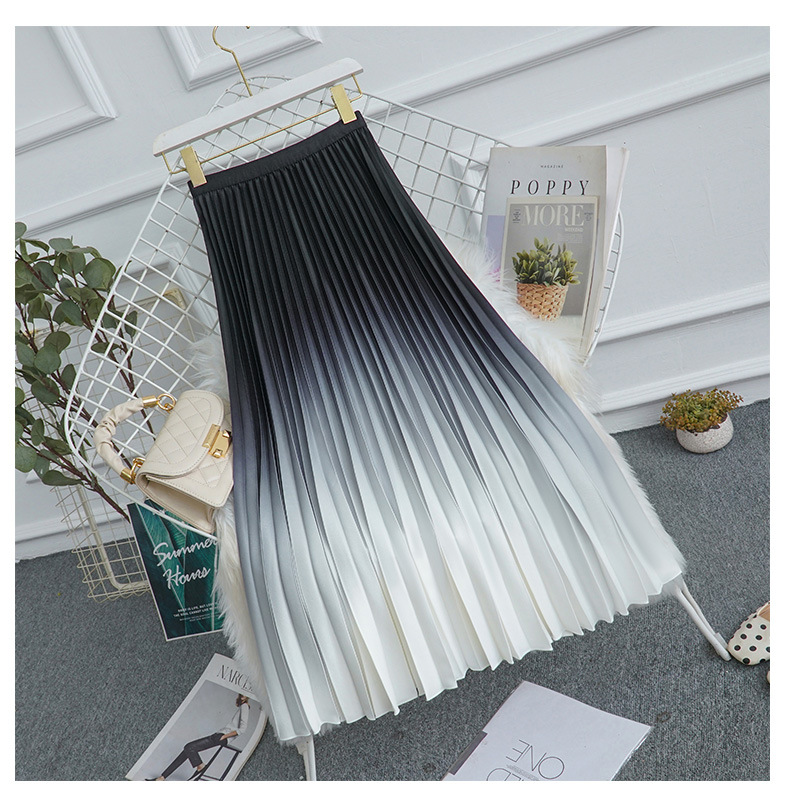 2022 New Fashion Black Purple Gradient Colorful Women Skirt VD2870 Elastic Waist Pleated Long Skirts alx