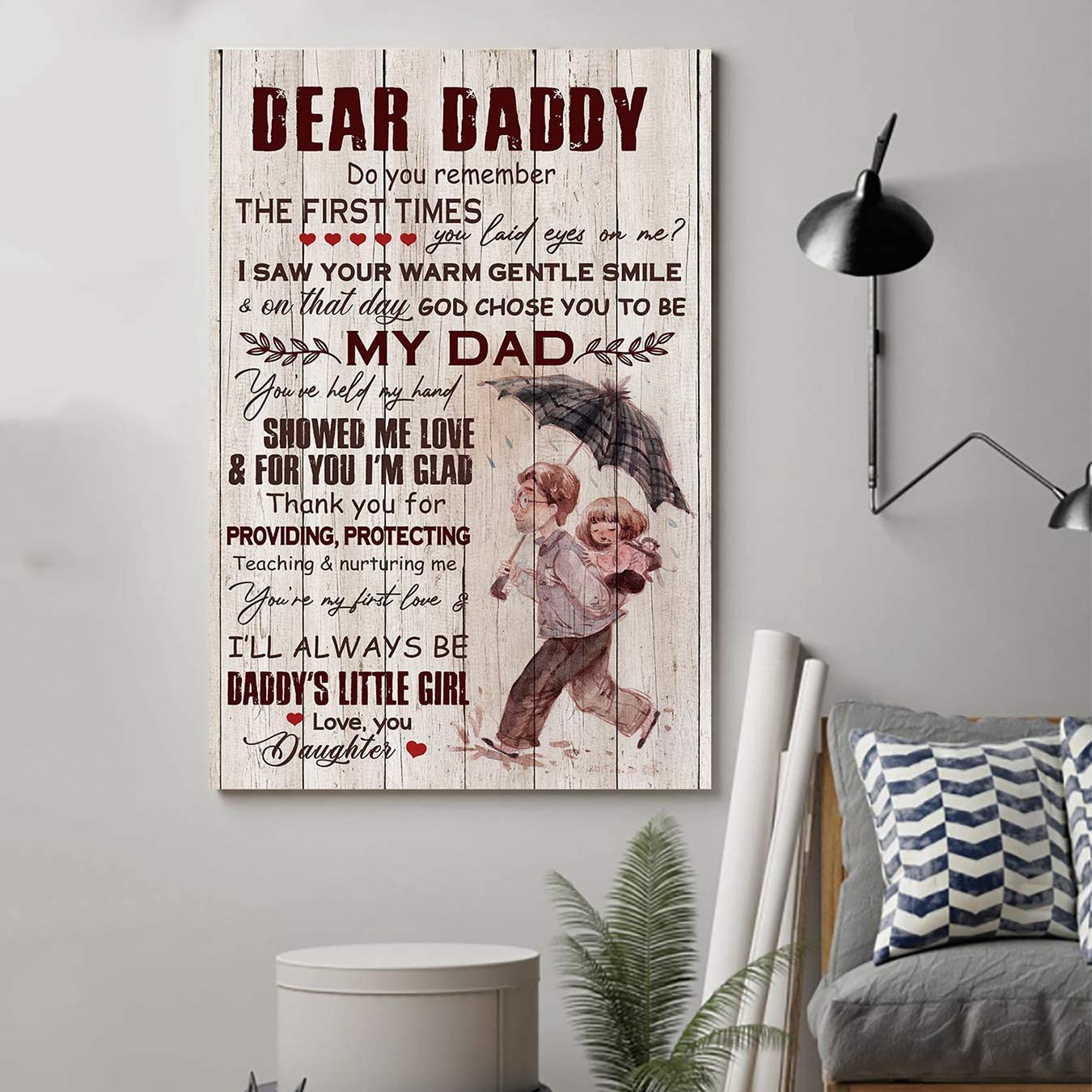 Poster for Room Aesthetic – Command Strips Wall Decor – Ly61 Family Poster – Daughter to Dad – I Saw Your Warm Gentle Smile