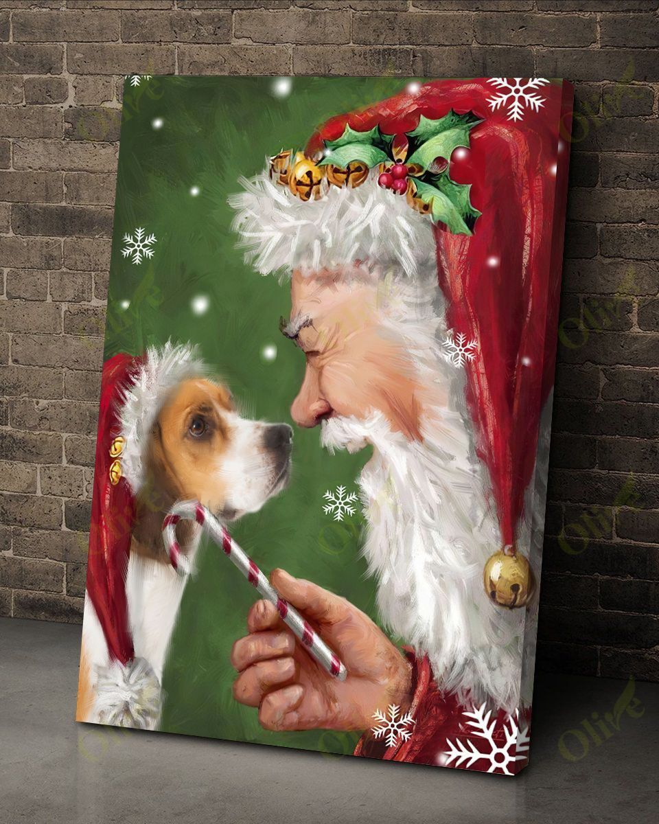 Beagle Talking To Santa Canvas Wall Art Home Decor