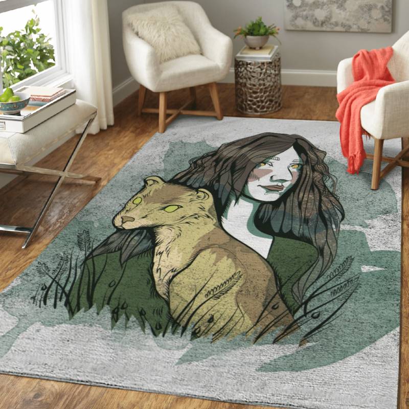 Girl with a leo – Girls With Animals Area Rug Carpet