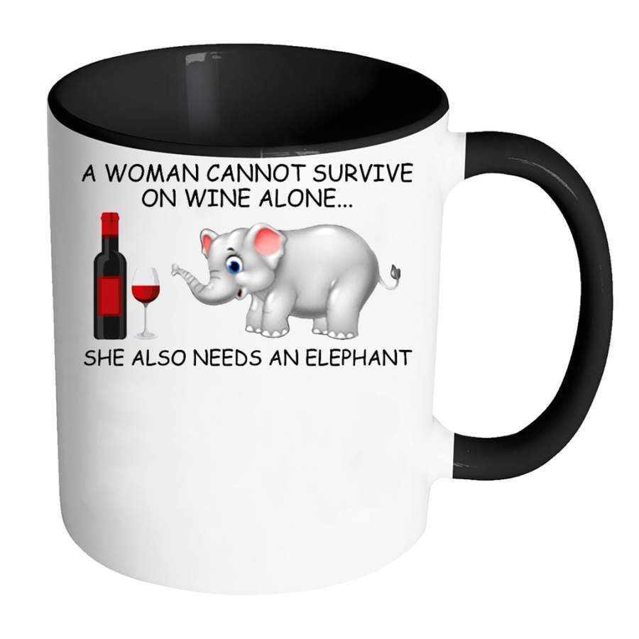 A Woman Cannot Survive On Wine Alone She Also Needs An Elephant W – Full-Wrap Coffee Colors Accent Mug