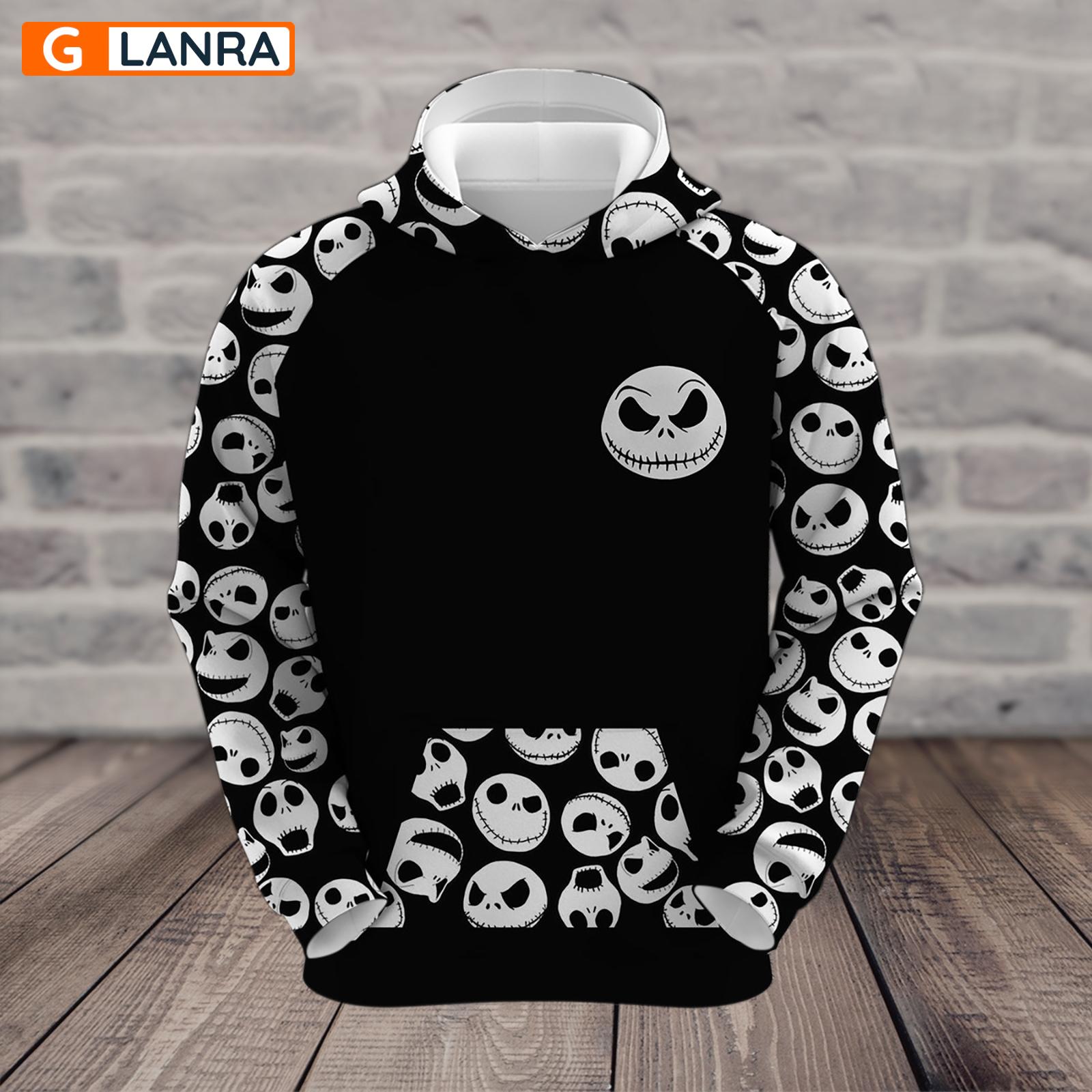 Jack Skellington Horror Hoodie, The Nightmare Before Christmas Unisex Hoodie, Zip Hoodie Cartoon Movie Lover Halloween Christmas Gifts For Men Women