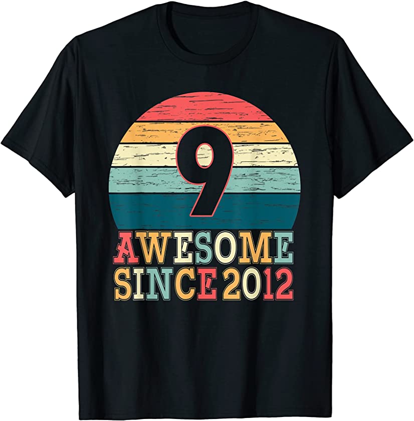 9th Birthday Gift 9 Years Old Vintage Awesome Since 2012 T-Shirt