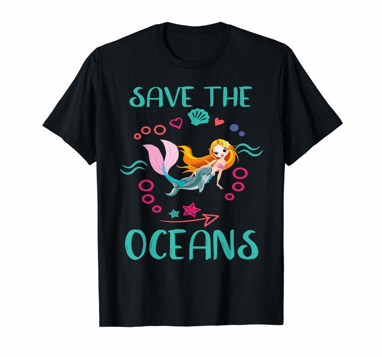 Earth Day T-Shirt Gifts Mermaid Dolphin Save The Ocean Tee