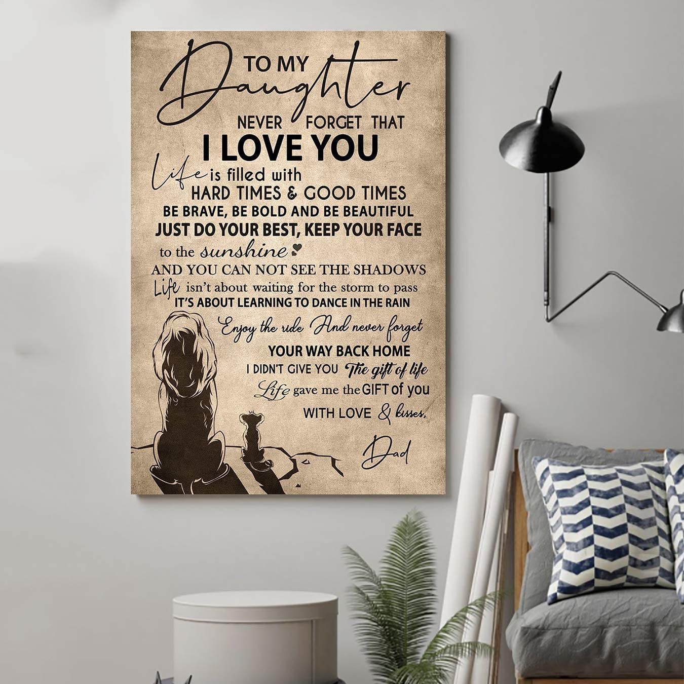 Poster for Room Aesthetic – Command Strips Wall Decor – Qh88 Customizable Lion Poster – Dad to Daughter – Your Way Back Home