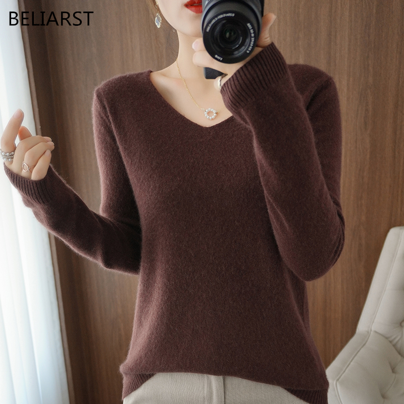 100% pure wool cashmere sweater women’s V-neck pullover autumn /winter casual knit tops solid color regular Female jacket hot alx