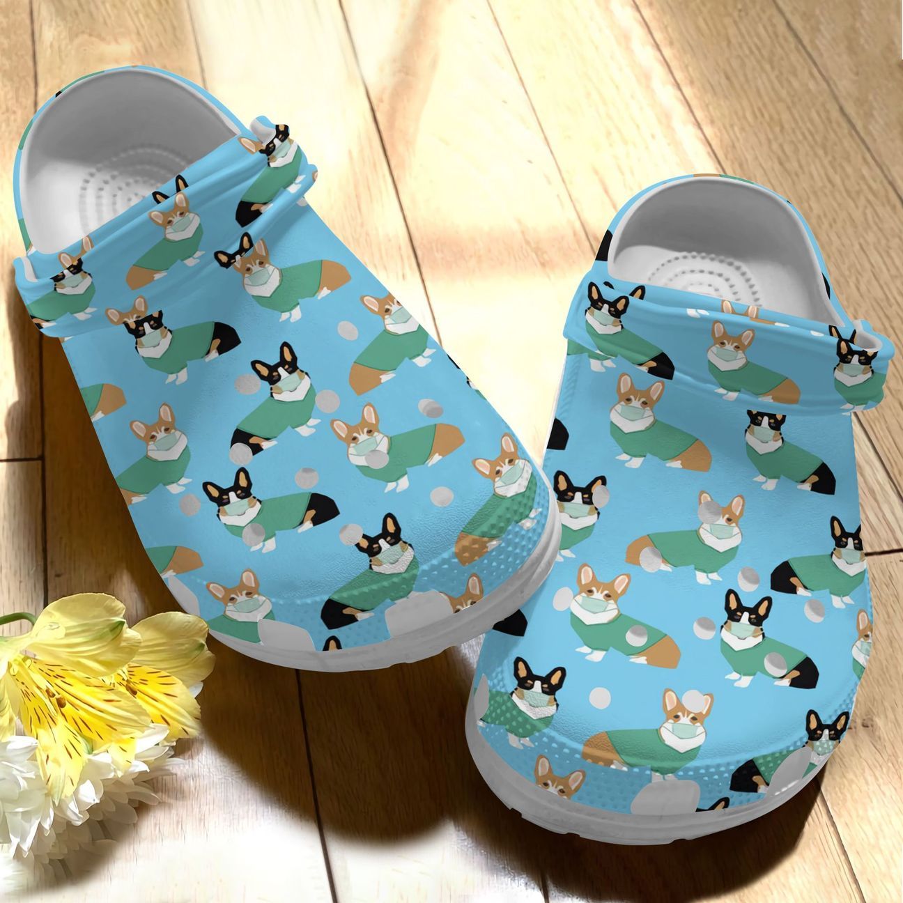 Corgi Personalize Clog, Custom Name, Text, Fashion Style For Women, Men, Kid, Print 3D Whitesole Pattern 6