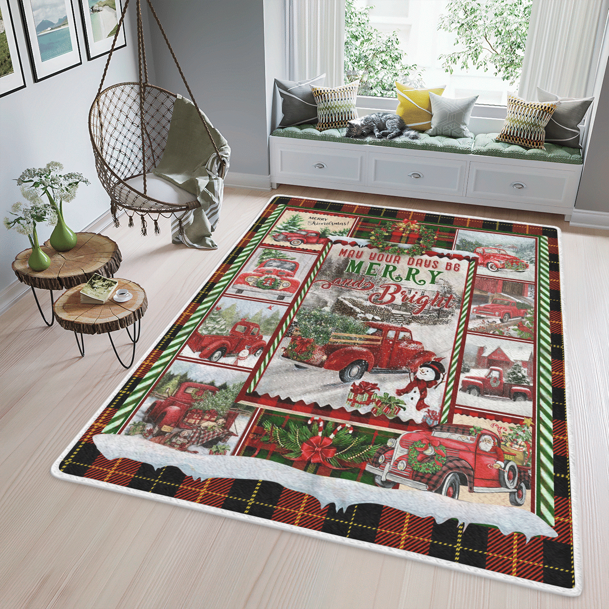 Wooni Red Truck, Christmas Area Rug, Rectangle Rug Wn07032286