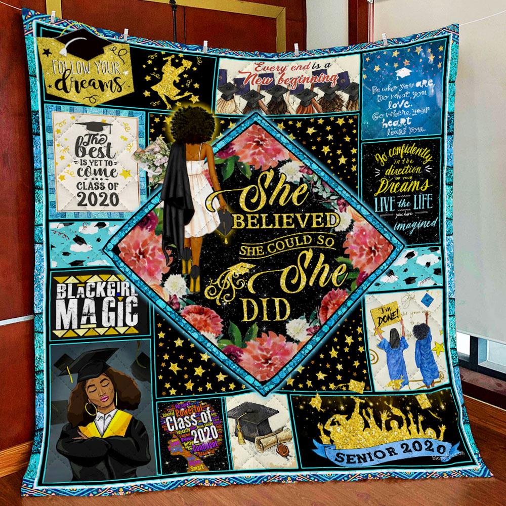 She Believed She Could So She Did. Black Girl Senior 2020 Quilt Blanket