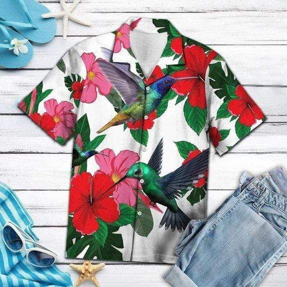 Hummingbird Floral Tropical Vibe Hawaii Aloha Shirts Ha24140