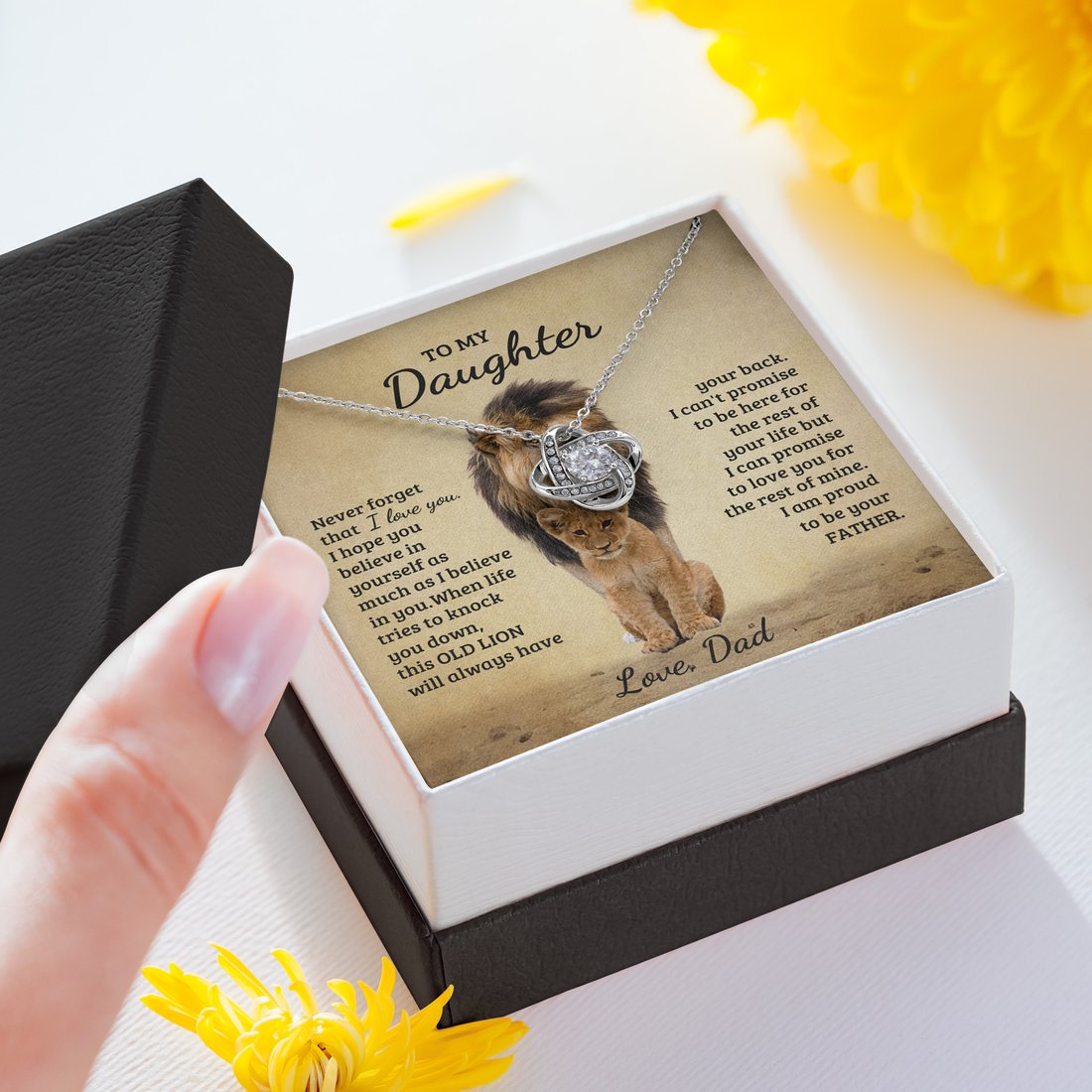 Daughter Necklace From Dad, Daughter Lion Necklace Birthday Graduation Christmas Jewelry Gift For Daughter With Message Card And Gift Box