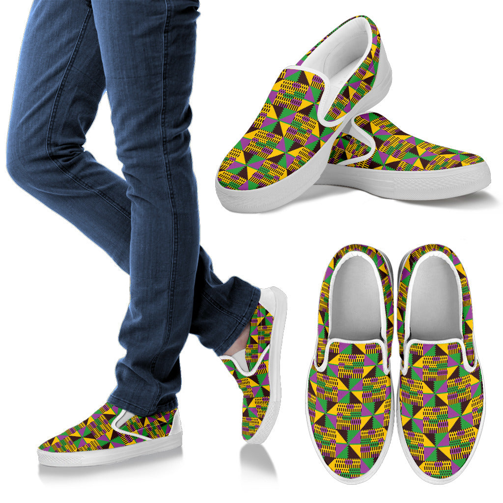 Kente Triangle Design African Print Men Slip Ons Shoes