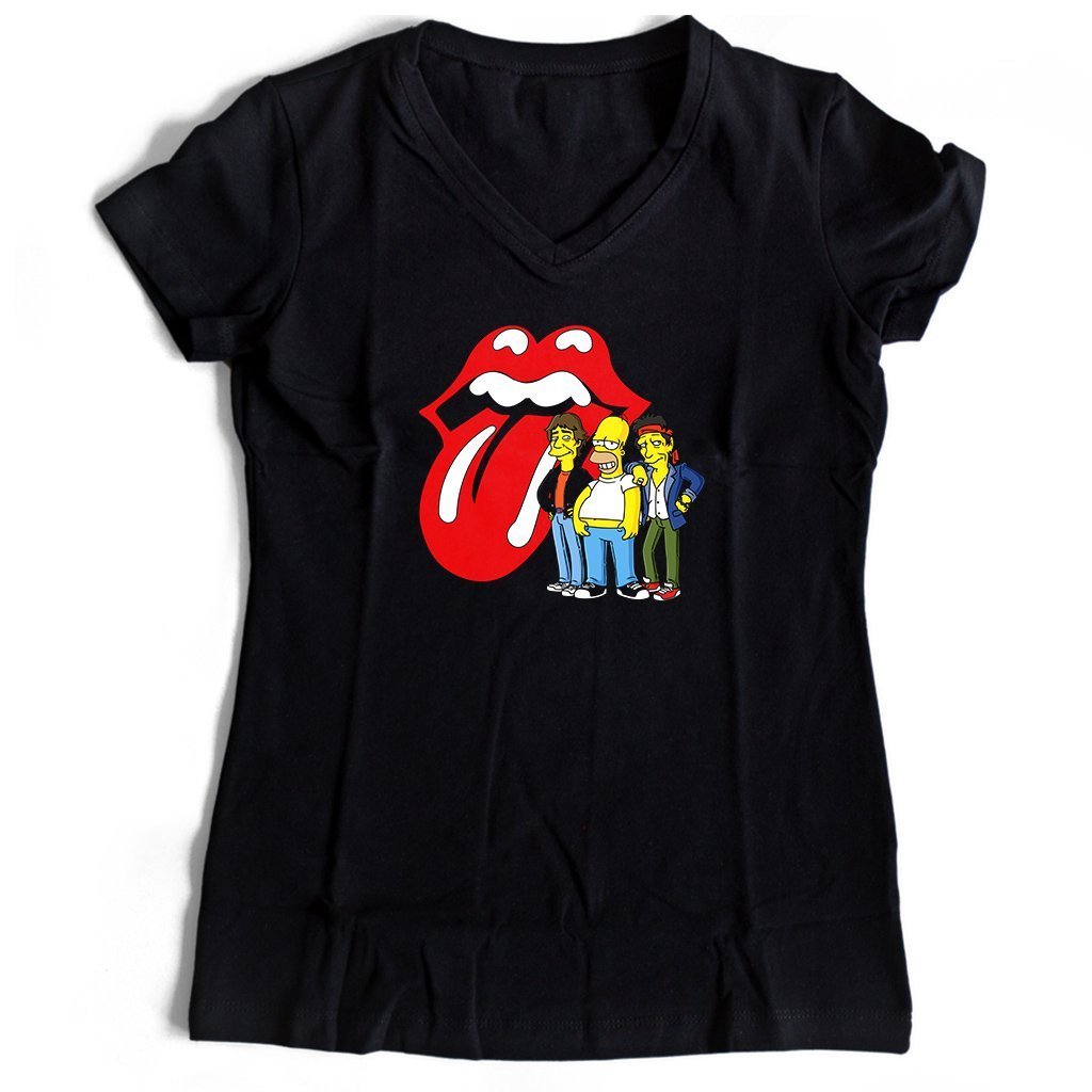 The Simpsons Rolling Stones Logo Women’s V-Neck Tee T-Shirt