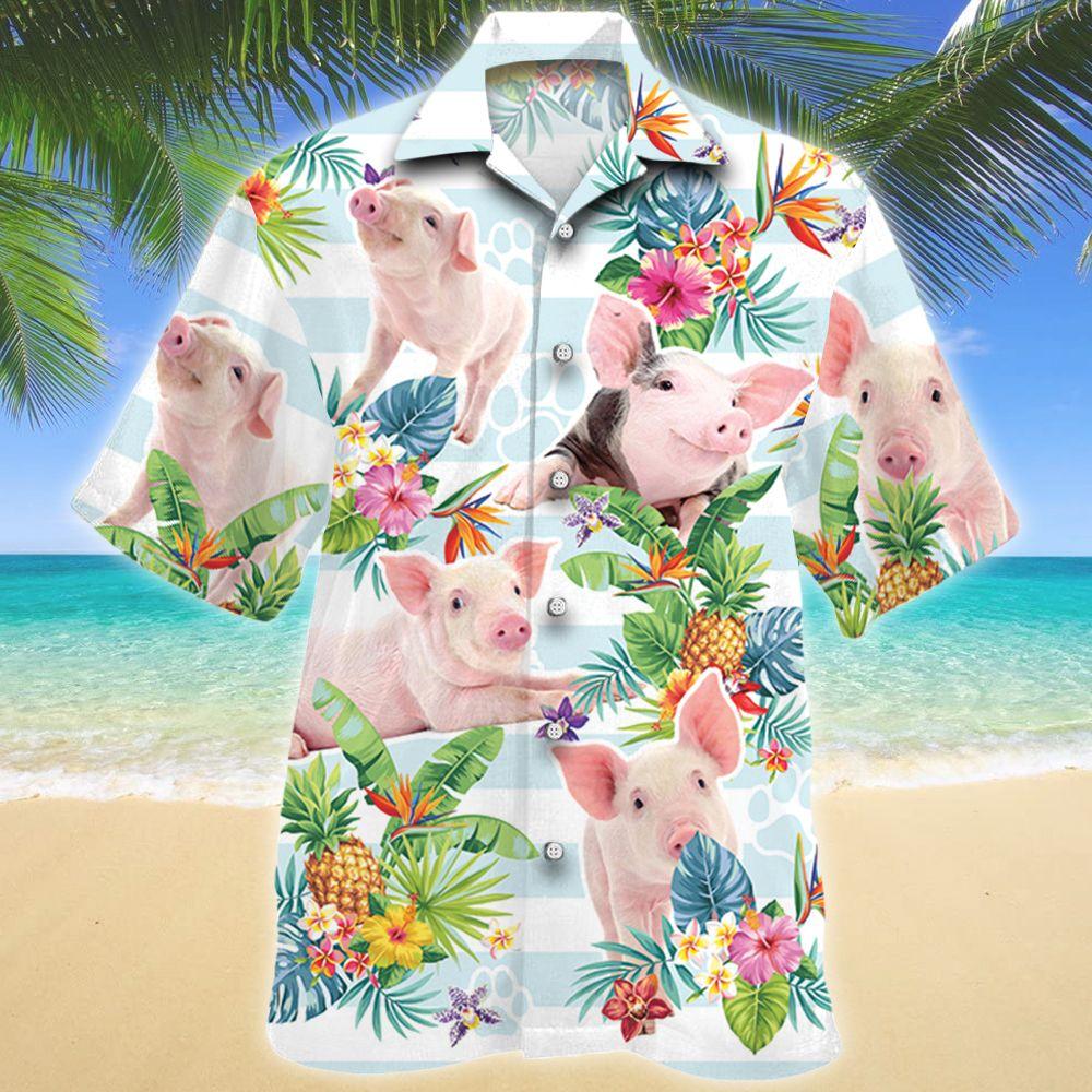 Pig Tropical Flower Hawaiian Unisex Print Aloha Short Sleeve Casual Shirt Ha83894