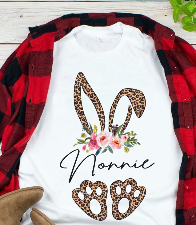 Bunny Easter Leopard Floral Grandma Nonnie Mothers Day Grandma Graphic Unisex T Shirt, Sweatshirt, Hoodie Size S – 5XL