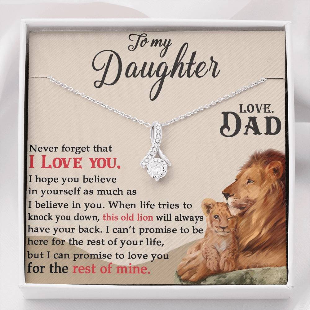 To My Daughter Gift From Dad This Old Lion Will Always Have Your Back – Daughter Petite Ribbon Necklace 0921