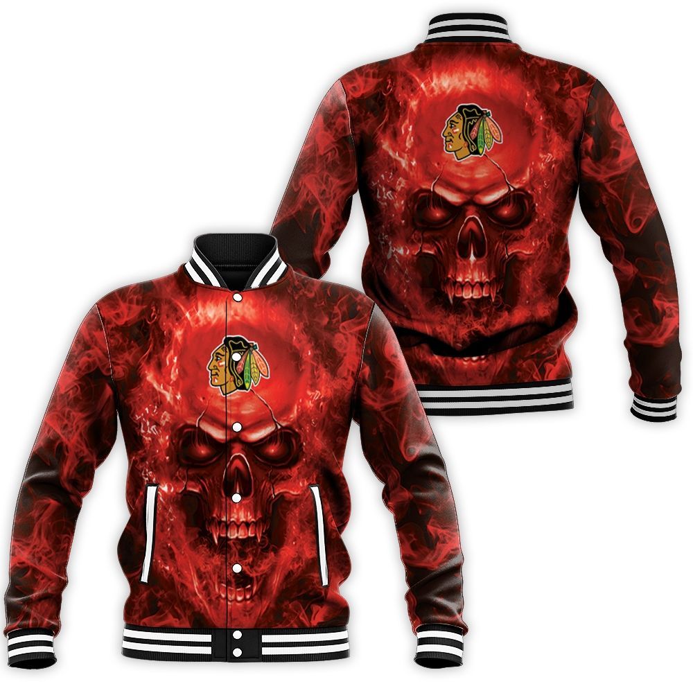 Chicago Blackhawks Skull Baseball Jacket