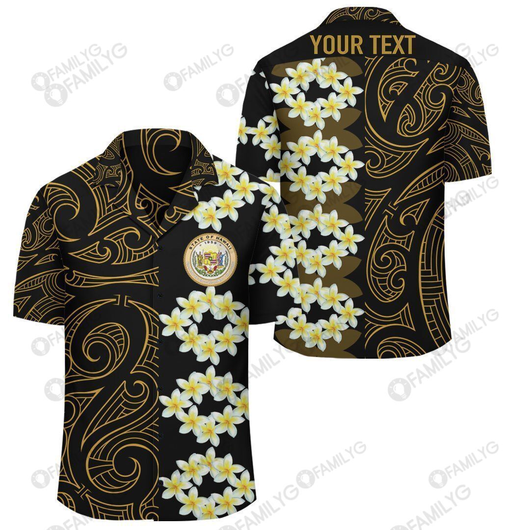 Plumeria Seal Polynesian Design – Gold – Curtis Style Hawaii Shirt Summer Hawaiian For Men, Women, Couple