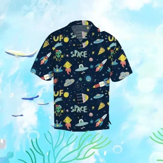 Ufo Hawaiian Shirt In Space Pattern Black Aloha Ha16321