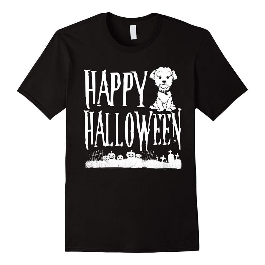 Happy Halloween Maltese T Shirt Men Cotton T-shirt Sports T Shirt