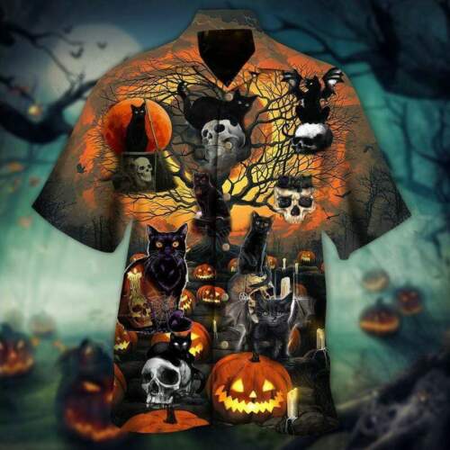 Black Cat Skull Halloween Hawaii Shirt For Men Women Ha19296