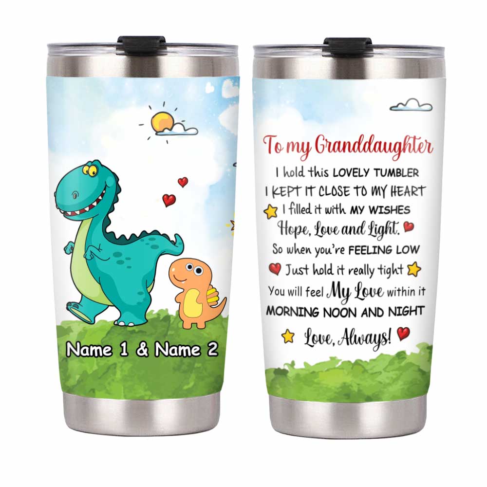 Personalized Dinosaur Tumbler, Mom Grandma Granddaughter, Daughter, Grandson, Son Hug This Steel Tumbler